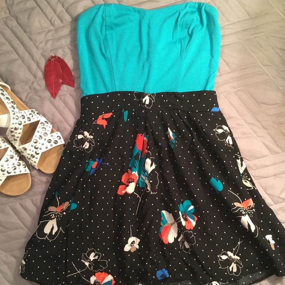 Strapless floral skirt mini dress